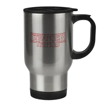 Stranger Things Logo, Stainless steel travel mug with lid, double wall 450ml