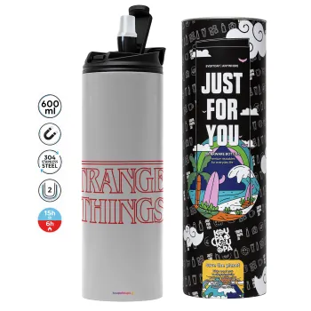 Stranger Things Logo, Tumbler stainless steel GREY 600ml