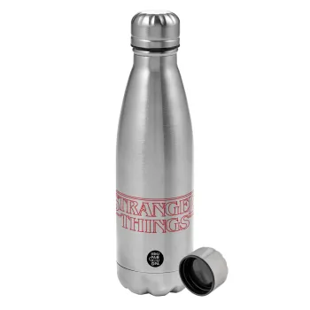Stranger Things Logo, Metallic water bottle, stainless steel, 750ml