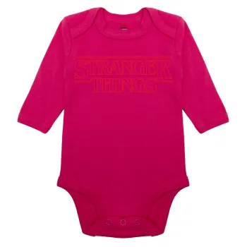 Stranger Things Logo, Μακρυμάνικο βρεφικό φορμάκι, 0-18 μηνών, ΡΟΖ, 100% Organic Cotton
