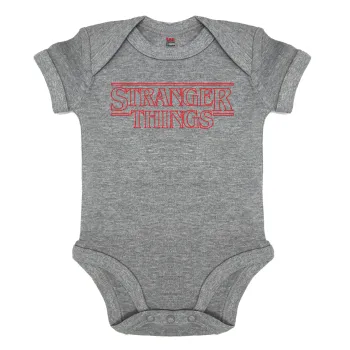 Stranger Things Logo, Βρεφικό φορμάκι μωρού, 0-18 μηνών, ΓΚΡΙ ΜΕΛΑΝΖΕ, 100% Organic Cotton, κοντομάνικο