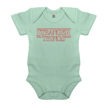 Stranger Things Logo, Βρεφικό φορμάκι μωρού, 0-18 μηνών, mint (Μέντα), 100% Organic Cotton, κοντομάνικο
