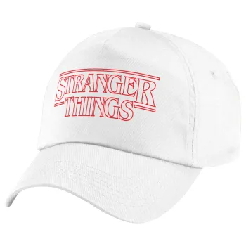 Stranger Things Logo, Πεντάφυλλο καπέλο Λευκό, 100% Βαμβακερό (Twill), με ρύθμιση, unisex