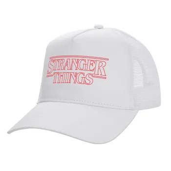 Stranger Things Logo, Καπέλο Ενηλίκων Structured Trucker, με Δίχτυ, ΛΕΥΚΟ (100% ΒΑΜΒΑΚΕΡΟ, ΕΝΗΛΙΚΩΝ, UNISEX, ONE SIZE)