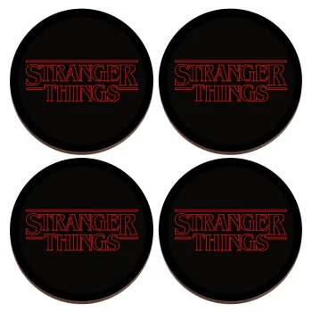 Stranger Things Logo, ΣΕΤ x4 Σουβέρ ξύλινα στρογγυλά plywood (9cm)