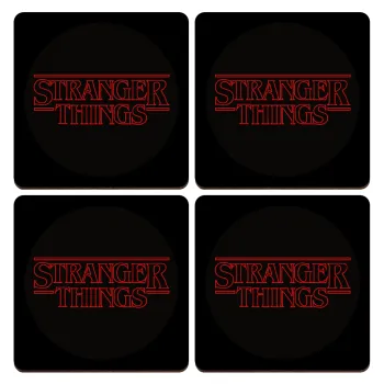 Stranger Things Logo, ΣΕΤ x4 Σουβέρ ξύλινα τετράγωνα plywood (9cm)