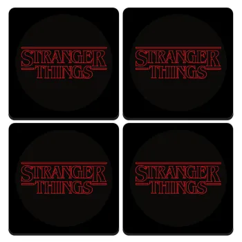 Stranger Things Logo, ΣΕΤ 4 Σουβέρ ξύλινα τετράγωνα (9cm)