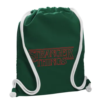 Stranger Things Logo, Τσάντα πλάτης πουγκί GYMBAG BOTTLE GREEN, με τσέπη (40x48cm) & χονδρά λευκά κορδόνια