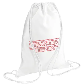 Stranger Things Logo, Backpack pouch GYMBAG white (28x40cm)