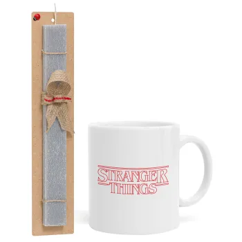 Stranger Things Logo, Easter Set, Ceramic Cup (330ml) & Easter aromatic flat candle (30cm) (GRAY)
