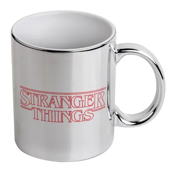 Stranger Things Logo, Κούπα κεραμική, ασημένια καθρέπτης, 330ml
