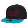 Child's Flat Snapback Hat, Black/Blue (100% COTTON, CHILD, UNISEX, ONE SIZE)