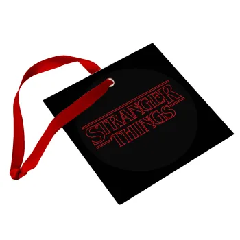 Stranger Things Logo, Στολίδι Χριστουγεννιάτικο στολίδι γυάλινο τετράγωνο 9x9cm