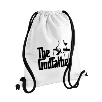 The Godfather, Τσάντα πλάτης πουγκί GYMBAG λευκή, με τσέπη (40x48cm) & χονδρά κορδόνια