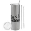 Tumbler ποτήρι θερμό Ασημένιο από ανοξείδωτο ατσάλι 600ml, με μεταλλικό καλαμάκι & βούρτσα καθαρισμού
