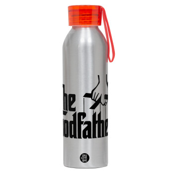 The Godfather, Αλουμινένιο Αθλητικό Μπουκάλι 650ml – Ασημί με Κόκκινο Καπάκι και Λουράκι Σιλικόνης