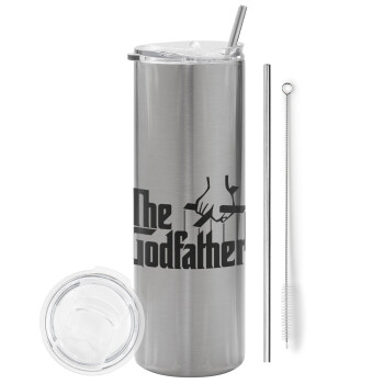 The Godfather, Eco friendly stainless steel Silver tumbler 600ml, with metal straw & cleaning brush