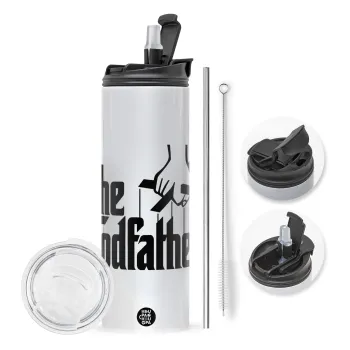 The Godfather, Travel Tumbler 2 Lids, with metal straw & cleaning brush (Stainless steel 304 Food grade, BPA free, 600ml)