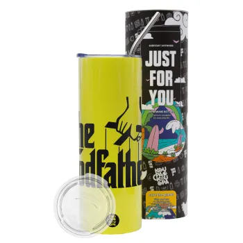 The Godfather, Neon Yellow Travel Tumbler θερμό, μεταλλικό καλαμάκι(Ανωξείδωτο 304 Food grade, BPA free, 600ml)