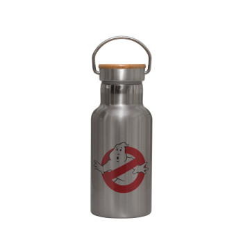 The Ghostbusters, Stainless steel metallic thermos flask, silver with a bamboo lid, double-walled, 350ml.