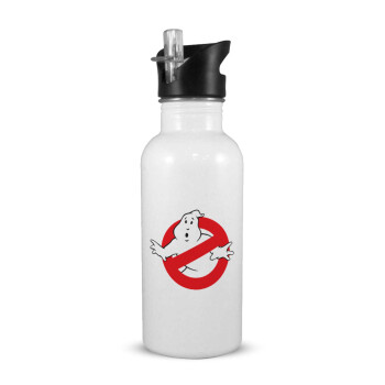 The Ghostbusters, Παγούρι νερού Λευκό με καλαμάκι, ανοξείδωτο ατσάλι 600ml