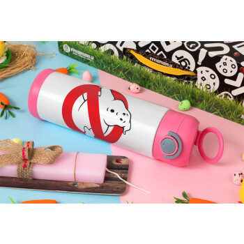 The Ghostbusters, Πασχαλινή Λαμπάδα με Παιδικό παγούρι θερμό, ανοξείδωτο, με καλαμάκι ασφαλείας, ΡΟΖ (500ml)