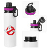 Metallic water bottle with safety lid, 850ml aluminum