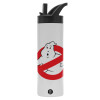 Metallic thermos bottle with straw & handle, stainless steel (Stainless steel 304), double-walled, 600ml.