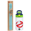 Easter Set, Children's thermal stainless steel bottle with safety straw, green/blue (350ml) & aromatic flat Easter candle (30cm) (TURQUOISE)