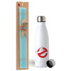 Easter Set, metallic stainless steel water bottle (750ml) & aromatic flat Easter candle (30cm) (TURQUOISE)