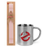 Easter Set, metallic thermal cup (300ml) & aromatic flat Easter candle (30cm) (PINK)