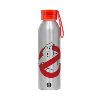 The Ghostbusters, Αλουμινένιο Αθλητικό Μπουκάλι 650ml – Ασημί με Κόκκινο Καπάκι και Λουράκι Σιλικόνης