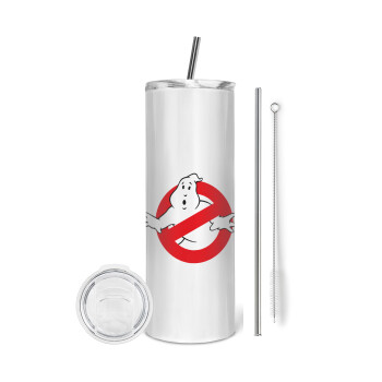 The Ghostbusters, Tumbler ποτήρι θερμό από ανοξείδωτο ατσάλι 600ml, με μεταλλικό καλαμάκι & βούρτσα καθαρισμού
