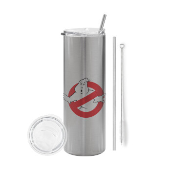 The Ghostbusters, Eco friendly stainless steel Silver tumbler 600ml, with metal straw & cleaning brush