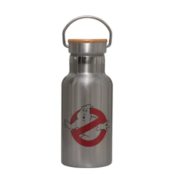 The Ghostbusters, Μεταλλικό παγούρι θερμός (Stainless steel) Ασημένιο με ξύλινο καπακι (bamboo), διπλού τοιχώματος, 350ml