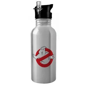 The Ghostbusters, Water bottle Silver with straw, stainless steel 600ml