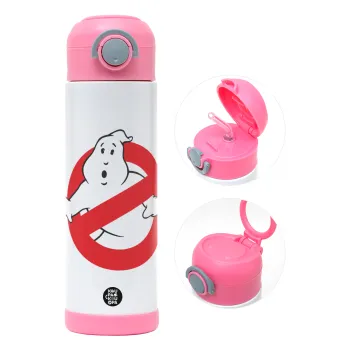 The Ghostbusters, Children's hot water bottle, stainless steel, with safety straw, PINK (500ml)