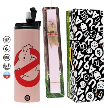 The Ghostbusters, Πασχαλινή Λαμπάδα με  ΡΟΖ Travel Tumbler θερμό (600ml, BPA free) & κερί αρωματικό πλακέ (30cm) (ΡΟΖ)