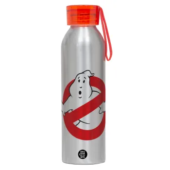 The Ghostbusters, Αλουμινένιο Αθλητικό Μπουκάλι 650ml – Ασημί με Κόκκινο Καπάκι και Λουράκι Σιλικόνης