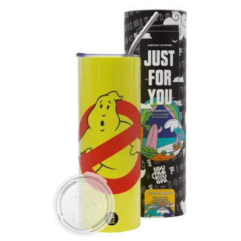 The Ghostbusters, Neon Yellow Travel Tumbler θερμό, μεταλλικό καλαμάκι(Ανωξείδωτο 304 Food grade, BPA free, 600ml)