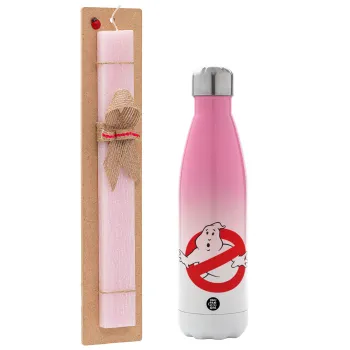The Ghostbusters, Easter Set, Metallic pink/white (Stainless steel) thermos, double-walled, 500ml & aromatic flat Easter candle (30cm) (PINK)