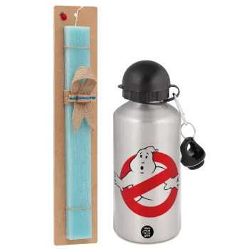 The Ghostbusters, Easter Set, metallic silver aluminum water bottle (500ml) & scented flat Easter candle (30cm) (TURQUOISE)