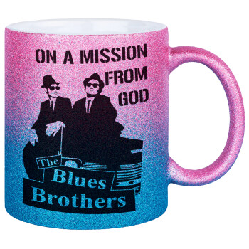 Blues brothers on a mission from God, Κούπα Χρυσή/Μπλε Glitter, κεραμική, 330ml