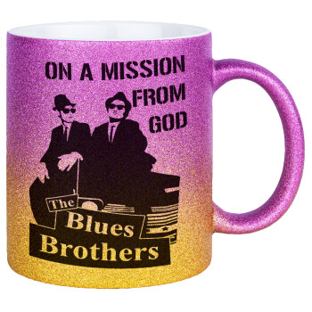 Blues brothers on a mission from God, Κούπα Χρυσή/Ροζ Glitter, κεραμική, 330ml