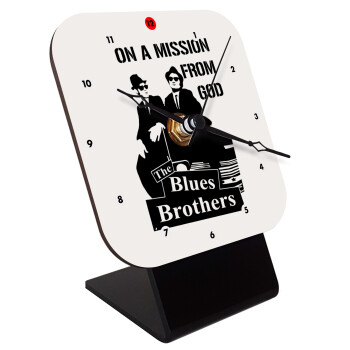 Blues brothers on a mission from God, Quartz Wooden table clock with hands (10cm)