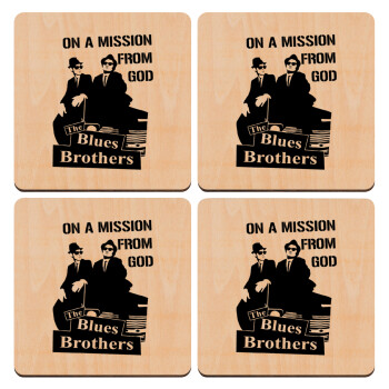Blues brothers on a mission from God, ΣΕΤ x4 Σουβέρ ξύλινα τετράγωνα plywood (9cm)