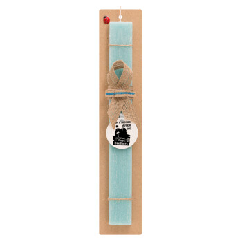 Blues brothers on a mission from God, Easter Set, wooden keychain & aromatic flat Easter candle (30cm) (TURQUOISE)