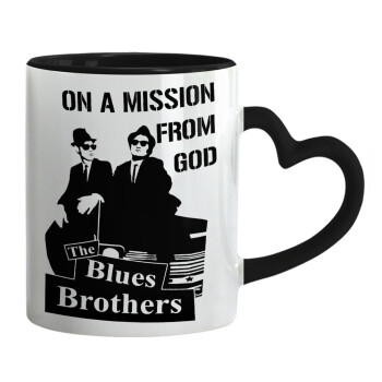 Blues brothers on a mission from God, Mug heart black handle, ceramic, 330ml