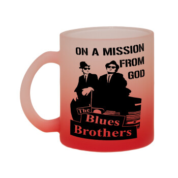 Blues brothers on a mission from God, Κούπα γυάλινη δίχρωμη με βάση το κόκκινο ματ, 330ml