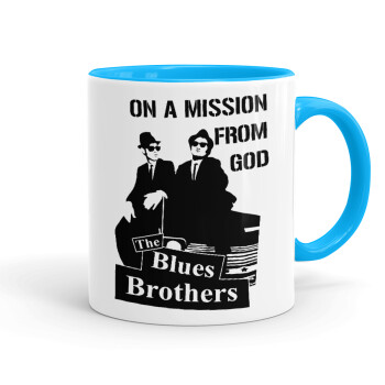 Blues brothers on a mission from God, Κούπα χρωματιστή γαλάζια, κεραμική, 330ml